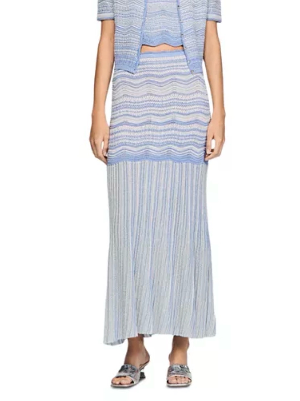 S26’ Sandro Light Blue Striped Knit Maxi Skirt
